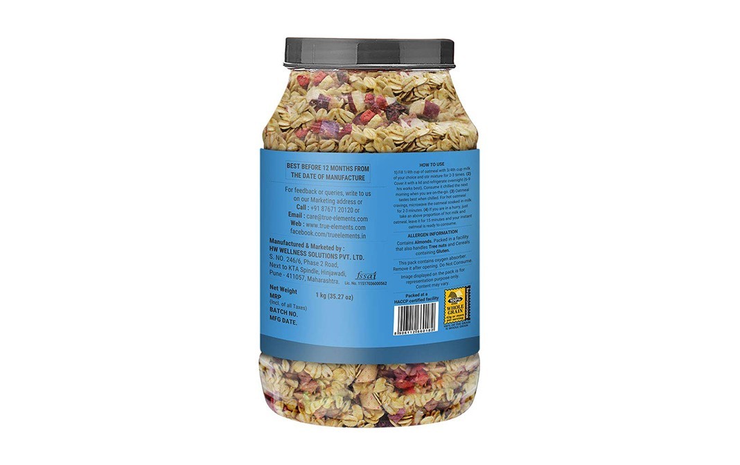 True Elements Whole Oatmeal with Chia & Real Whole Fruits   Plastic Jar  1 kilogram